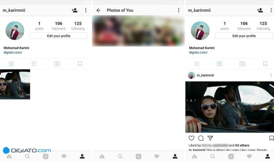 پروفایل کاربری در Instagram و صفحه تنظیمات