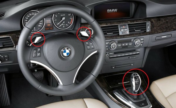 2009 bmw 3 series steering wheel mounted paddle shifters and electronic shift lever photo 214556
