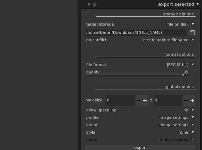 darktable export settings