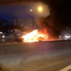 تصادف شدید، آتش گرفتن و انفجار تسلا مدل 3 در خیابانی در مسکو [تماشا کنید]