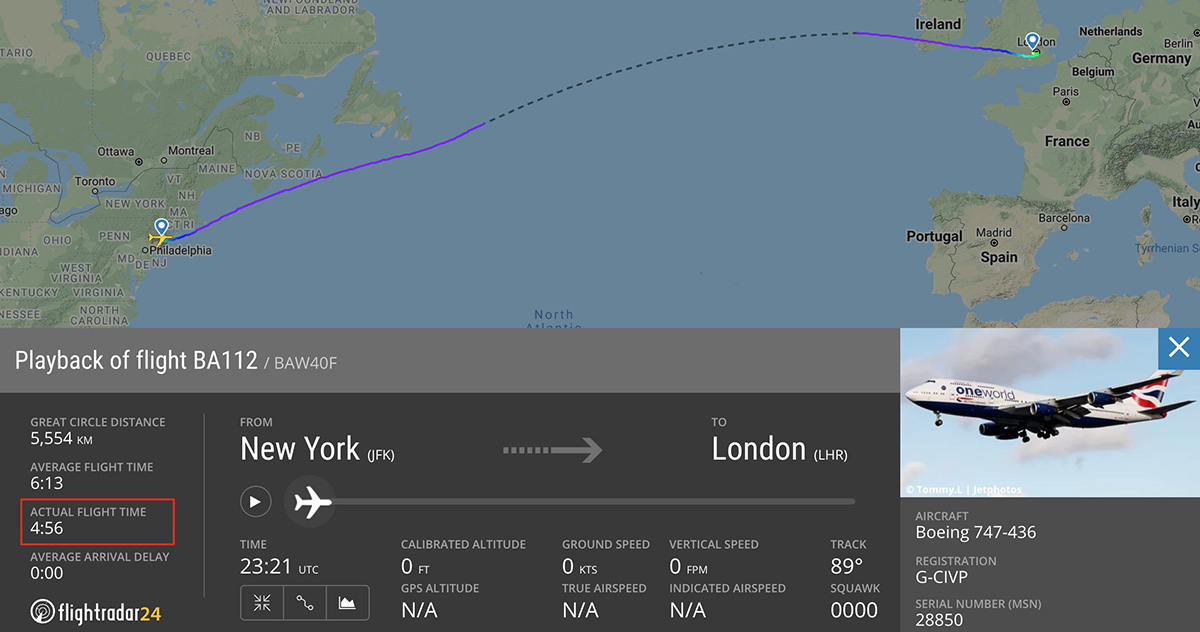 ثبت رکورد سریع ترین پرواز از نیویورک به لندن توسط بریتیش ایرویز