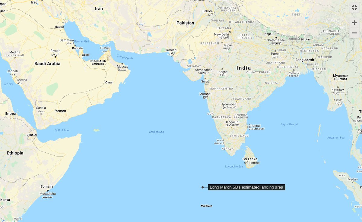 راکت «لانگ مارچ ۵B» چین در اقیانوس هند سقوط کرد