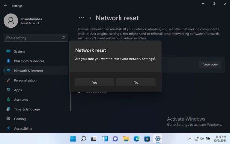 ریست تنظیمات شبکه در ویندوز ۱۱