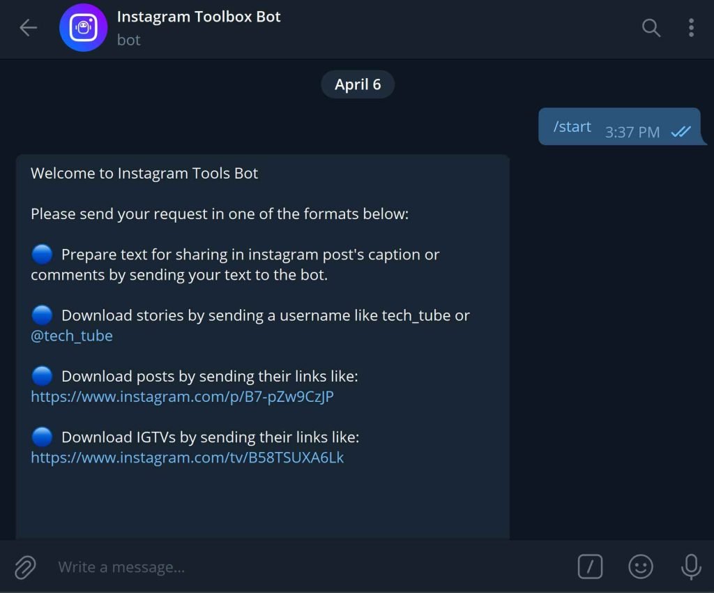 ربات Instagram Toolbox دانلود اینستاگرام از تلگرام