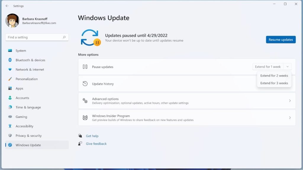 پنجره Windows Update