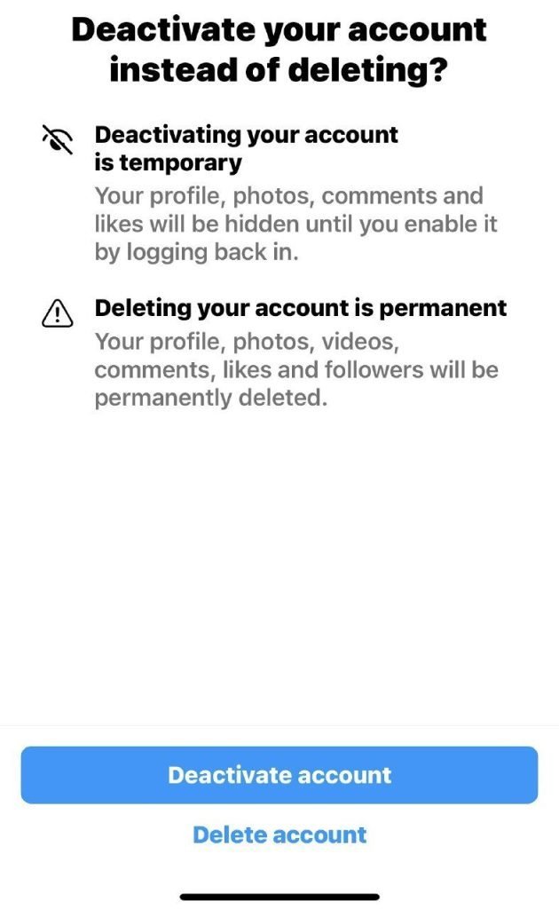حذف حساب کاربری از اپ اینستاگرام در iOS