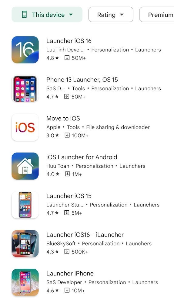 قاذفات iOS لنظام Android